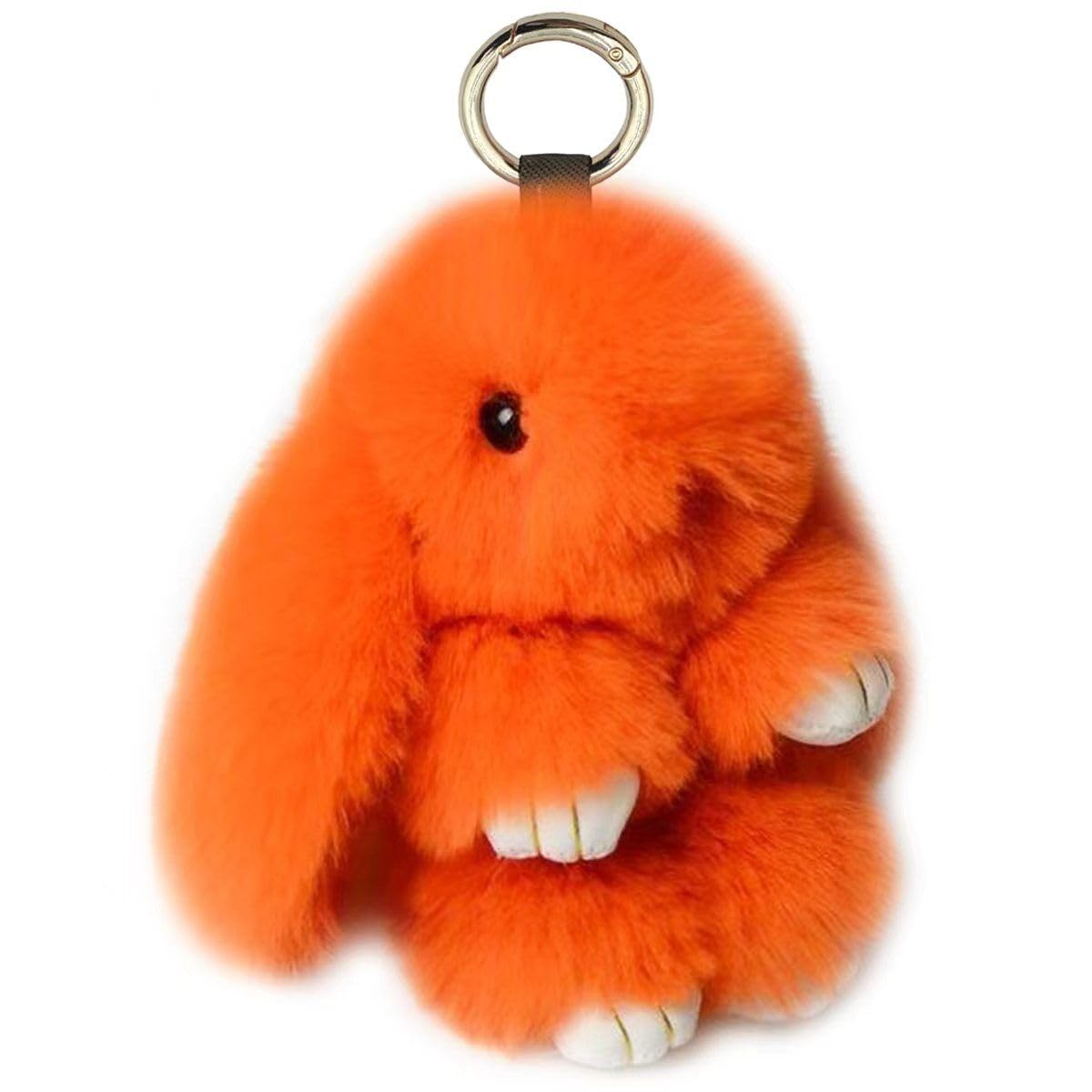 Bunny Keychain Soft Fluffy Rabbit Keychain 7in Handmade Cute Colorful Rabbit Fur Pom Pom Key Rings for Women