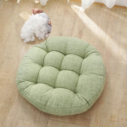 Surwin Coussin de Sol Coussin Chaise, Coussin Rond Coussins de Jardin Coussin Sol Tatami pour Yoga Méditation Tea Party Balcon Salon Enfant Adultes (47cm,Vert...