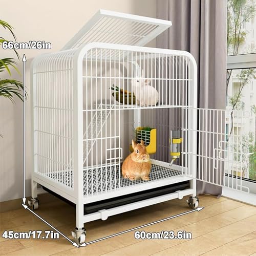 Jaula de conejo para interiores, bandejas extraíbles extra grandes, ruedas universales de 360° y diseño de doble puerta, hábitat de malla de alambre de metal resistente