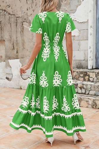 Image of PRETTYGARDEN Womens 2026 Summer Casual V Neck Boho Maxi Dress Flowy Aline Bell Sleeve Tiered Floral Dresses with Pocket