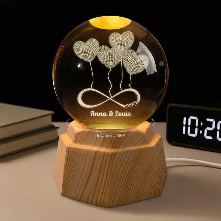 Cadeau Plus Veilleuse Boule De Cristal 3D Personnalisée - Je T’Aime Jusqu’à La Lune - Boule a Neige Personnalisable, Boule Photo personnalisée, Boule...