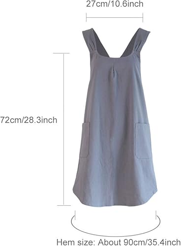 Miniatura 3 de Delantales de cocina, delantal de algodón en forma de X, delantales a prueba de suciedad para mujeres y hombres con bolsillos, vestido de lino con