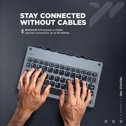 Image of acer Trifold Pro | 60 Keys Foldable Bluetooth Keyboard | BT 5.0 | Rechargeable 140mAh Battery | USB-C Fast Charging | Compact Travel Design | 40H Working Time | Space Grey | Windows /Mac /Android