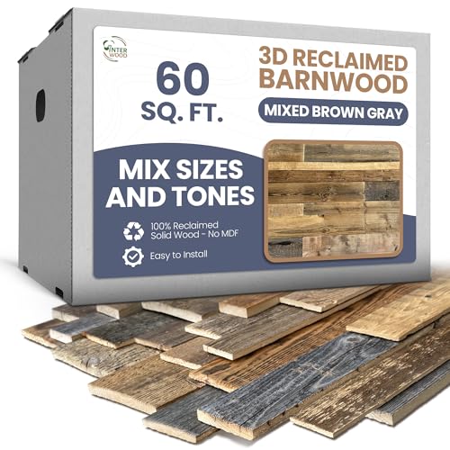 Inter-Wood 3D Reclaimed Barnwood Wall Planks, 60 sq ft