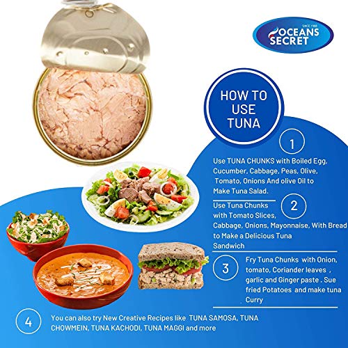Image of Oceans Secret Tuna Chunks in Brine 400gm Pack of 8 Canned Tuna Fish | Balanced Nutrition | Light Taste | in Clean Brine | Premium Cuts Ready to Eat