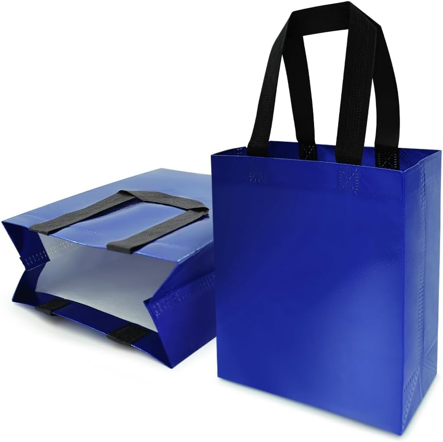 huichuan Gift Bags with Handles, Blue Reusable Gift Bags Bulk 12 Pack — Small 8" Non-Woven Tote Party Bags for Wedding Birthday Christmas, Sturdy Gift Bag Set with Premium Handles