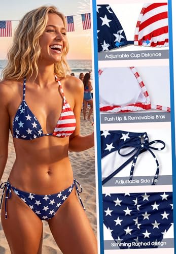 Image of American Trends Women String Triangle Bikini Set Swimsuit Two Piece Bathing Suit Cheeky Swim Suit Swimwear
