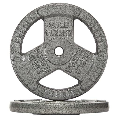 Fitvids 1 Inch Standard Weight Plates 2x 25 LB Plates for Home Gym Strength Training Triple-handle Design