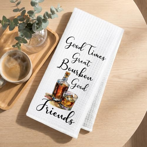 Image of Hanamiya Na Bourbon Gifts Kitchen Bar Towels 24x14 Inch, Flamingos Reusable Dish Towels for Kitchen Bathroom Decor, Waffle Weave Hand Cloth Tea Towel, Whiskey Lover Gifts for Women Girls Friend