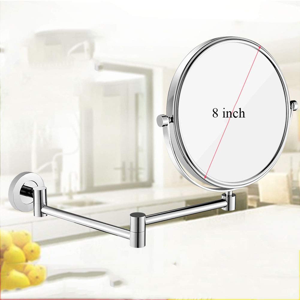 Specchio per trucco a parete, Specchio da bagno a parete con ingrandimento, Specchio cosmetico da bagno bifacciale premium da 8'', Braccio estensibile, Rotondo, Girevole a 360 gradi (Sliver 7x)