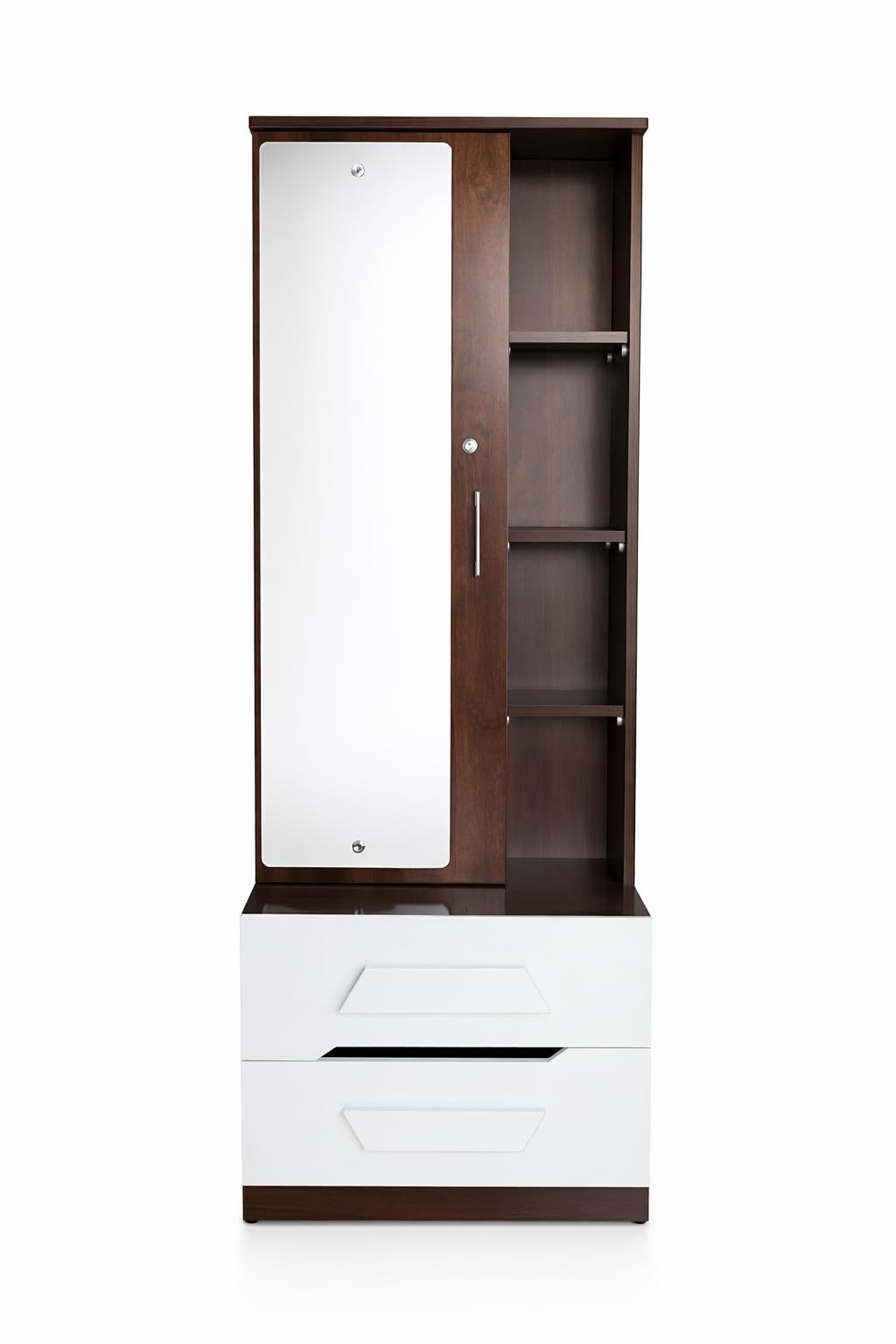 Furnistiq Dressing Table with Storage, Pre-Assembled Furniture with Mirror Dressing Table with Mirror and Light| 4 Shelves, 2 Drawer Wooden Vanity Dressing Table for Bedroom with Storage Cabinet-picture-23