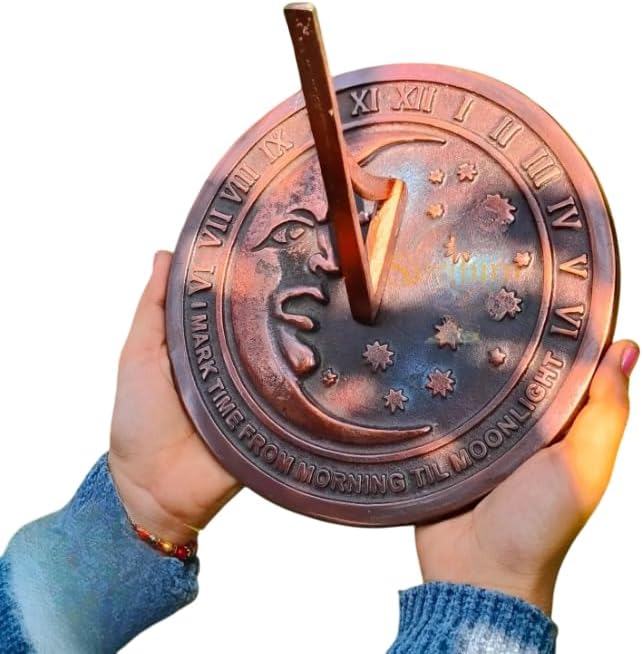 Moon and Star Garden Sundial, Cast Iron with Verdigris Finish