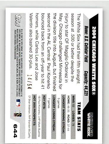 2005 Topps Baseball Card #644 Chicago White Sox