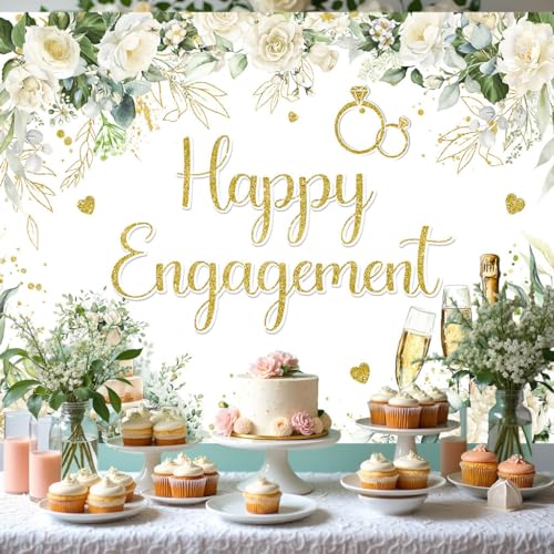 Image of Engagement Banner She Said Yes Fabric 72x44inch Happy Engagement Backdrop Sage Green Leaves Rose Champagne Background Wedding Bride to Be Party Decorations Photo Banner Booth