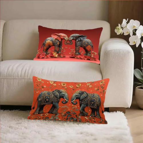 Funda cojin 70x90 con cremallera oculta pack de 2 fundas rectangulares de terciopelo rojo lavable 4