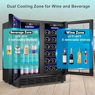 30 Inch Wine and Beverage Refrigerator, Upgrade Dual Zone Wine Cooler, 30'' Wine beverage Fridge Built in or Freestanding Under Counter Large Capacity Glass Door Advanced Cooling System,Black
