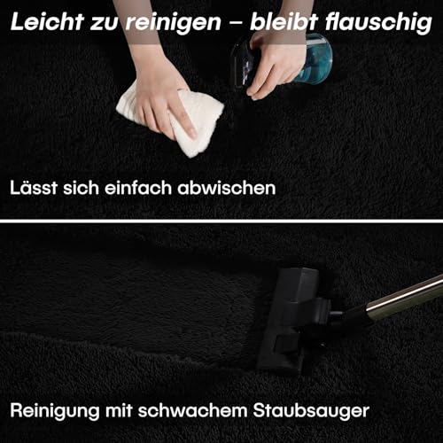 FVVRAX FVVRAX Flauschiger Hochflor Teppich 90x150 cm Schwarz | Extra weicher Shaggy Teppich rutschfest für Wohnzimmer Schlafzimmer | Kuscheliger Bodenteppich für Kinder Haustiere - Funktionsansicht 5 | TV | Video | Foto
