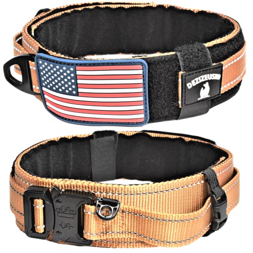 Dog Collar With Control Handle Quick Release Metal Buckle Heavy Duty Military Style 2" Width Nylon With Usa Flag For Handling And Training Large Canine Male Or Female K9 #TOP5