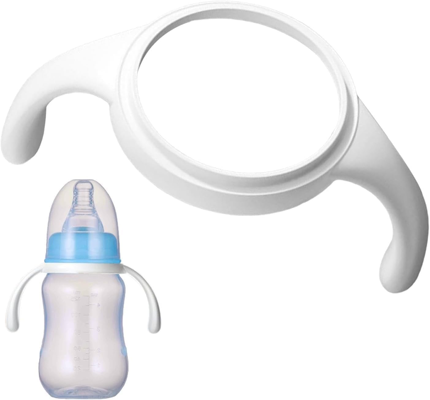 Wide-Neck Baby Bottle Handle for Self Feeding - Silicone Accessory for Glass Bottles, White