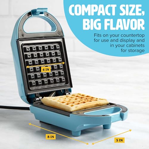 Tasty Mini Nonstick Waffle Maker, Perfect for Individual Waffles, Hash Browns, Brownies and more, Quick Results, Easy Clean Up, 600W, Blue by Tasty - Image 3