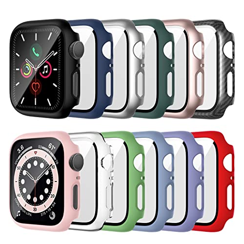 Haojavo 12 Pack Case Compatible for Apple Watch 40mm SE(2022) Series 6/5/4/SE(2019) Tempered Glass Screen Protector, Full Hard PC Scratch Resistant Bumper Protective Cover for iWatch Accessories