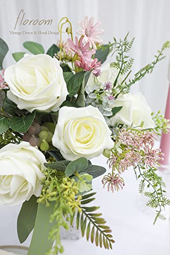 Floroom Artificial Flowers 20Pcs Real Looking Ivory High-Centered Foam Fake Roses With Stem For Diy Wedding Bouquets Bridal Shower Centerpieces Floral Arrangements Party Tables Home Decorations #TOP2