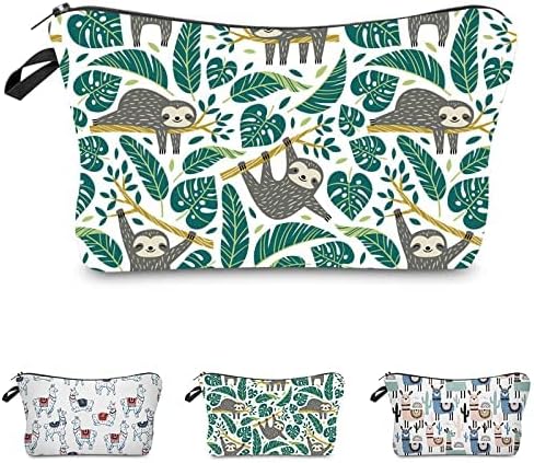 Travel Toiletry Bag, Multifunctional Cosmetic Storage Zipper Makeup Pouch, Small Canvas Handy Purse with Cute Sloth Printed