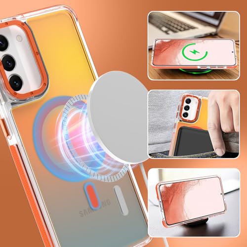 Image of Magnetic Case for Samsung Galaxy S22 [Compatible with Magsafe] [Cute Fashion Fluorescent Design] [1 Screen Protector] Slim Translucent Matte Case for Galaxy S22 6.1 inch, Orange