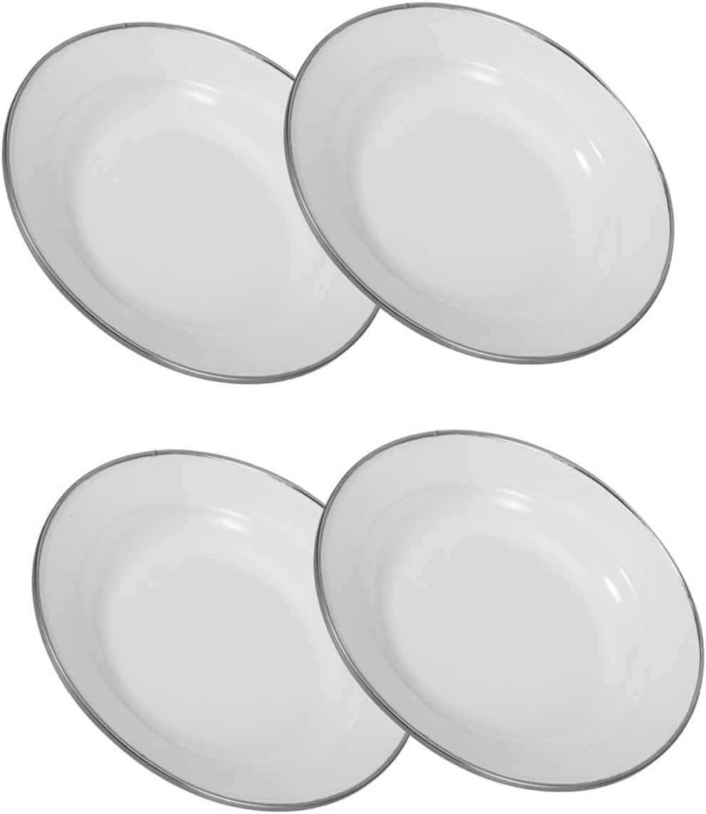 4pcs Pure White Thickened Enamel Plates Retro Small Serving Trays for Snacks Fruits Desserts Versatile Practical Kitchen Food Plates Home Use