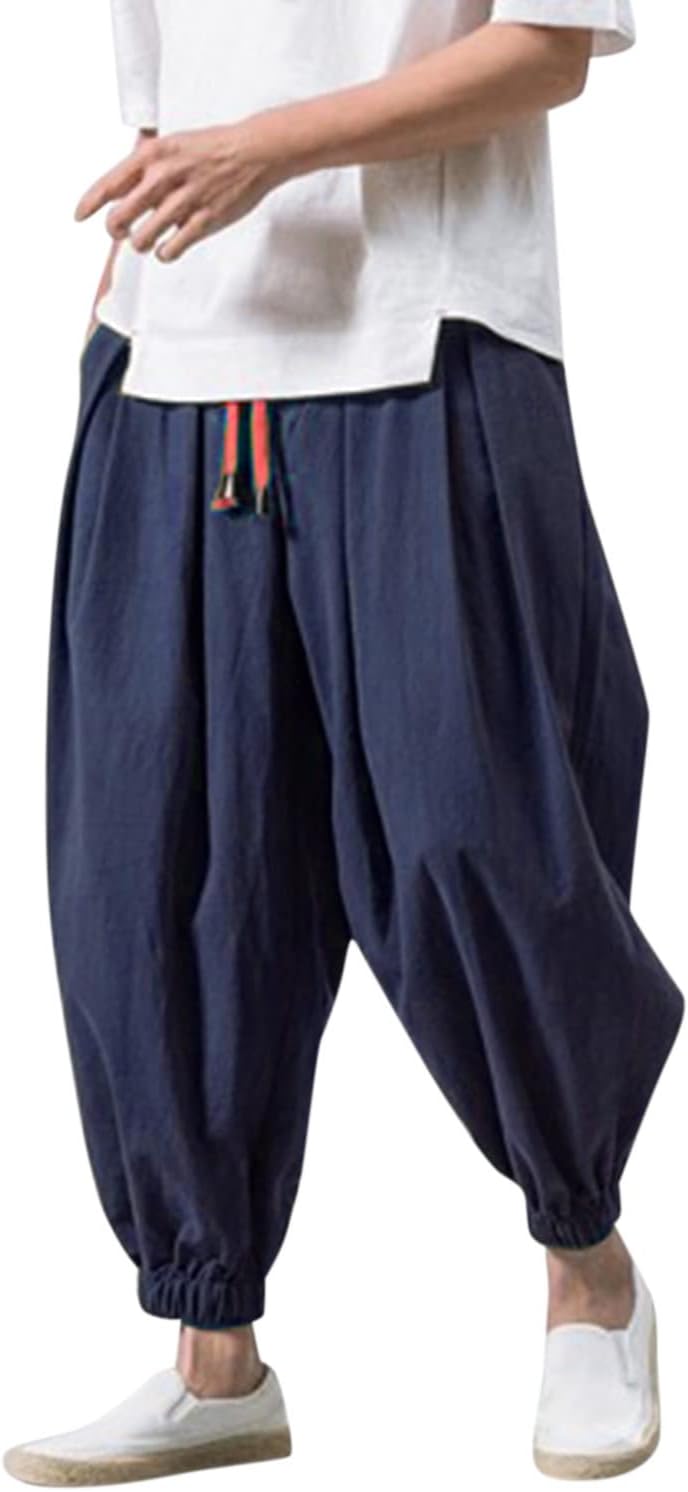 Kirakuco Pantaloni Giapponesi Uomo Leggeri Baggy Harem Pants Larghi