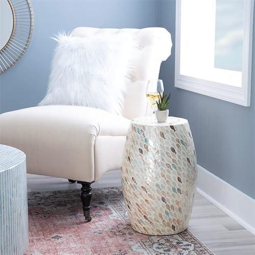 Linon Rainer Capiz Fish Drum Table In Ivory #TOP5