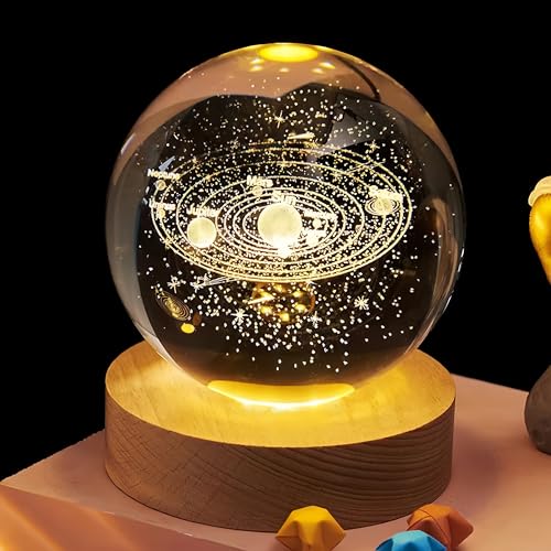 BAODELI 3D Solar System Crystal Ball, 80mm Decorative Quartz Glass Ball, Universe Laser Engraved Model Astronomy Sphere, Paperweight Crystal Display Sculpture Home Decor Crafts for Kids Friends