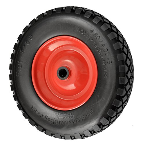 Premium 400mm Puncture-Proof Wheelbarrow Wheel with Roller Bearings - 200kg Load Capacity | Red Metal Center | Black Rubber Tire | 80mm Tread Width | Durable Construction | Enhanced Performance