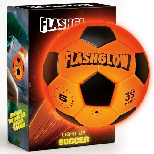 Light Up Soccer Ball Gift For Boys: Glow In The Dark - Toys For Kids & Teens Ages 8-15 - Birthday Christmas Easter Ideas - Outdoor Sports Activity Night Play - 8 9 10 11 12 13 14 15 Years Old Teenager by FLASHGLOW - Used condition - US$28.70
