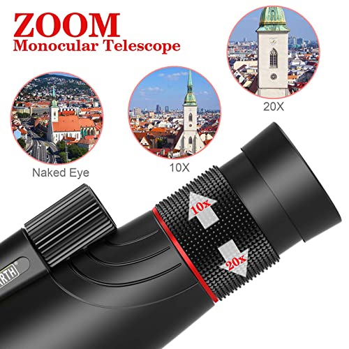 Emarth 10-20X50 Monocular For Adults High Powered, Gifts For Men,Bak4 Prism Waterproof & Anti-Fog Mini Zoom Telescope, Portable Hd Monocular Telescope For Wildlife Bird Watching Hunting Traveling #TOP1