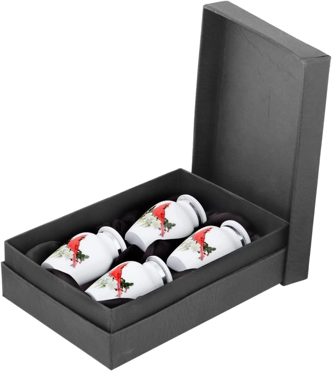 BOLD & DIVINE Small Cardinal Bird Keepsake Urns |for Human Ashes |Handcrafted | Mini Urn Set of 4 with Premium Box & Funnel