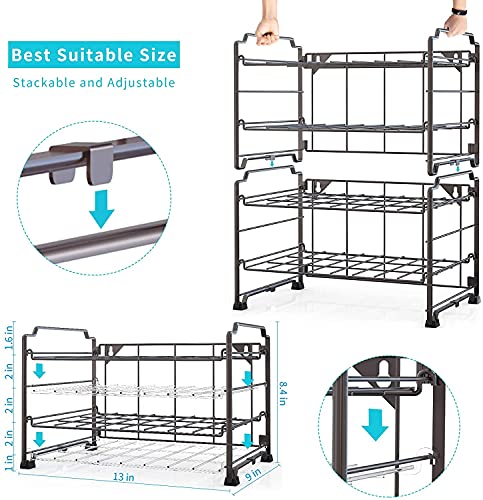Adjustable Water Bottle Organizer Storage, Auledio 2-Tier Stackable Water Bottle Holder Rack, Brone(2 Pack)