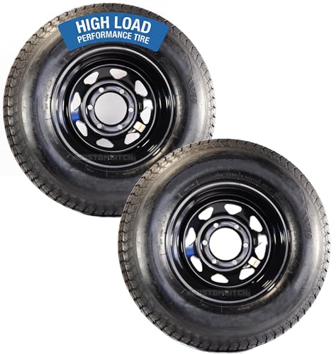 eCustomrim 2-Pack Radial Trailer Tires On Rims ST225/75R15 Load E 6 Lug Black Spoke Wheel - 6 Year Warranty w/Roadside