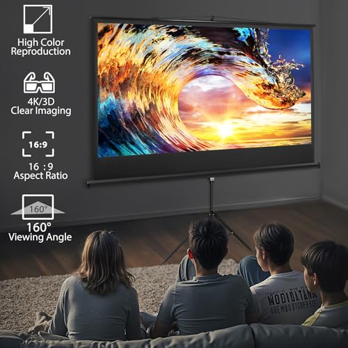 SUPER DEAL 84\'\' Projector Screen with Stand,Portable Indoor Outdoor Projector Screen 16: 9 4K HD Wrinkle-Free Foldable Movie Screen for Backyard