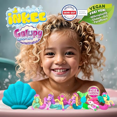 INKEE GALUPY MERMAID – Bomba de Baño Infantil con Figura de Sirena y Aroma Dulce – Bath Bomb Niños en Forma de Concha con Espuma y Sales de Baño Relajantes - imagen 6