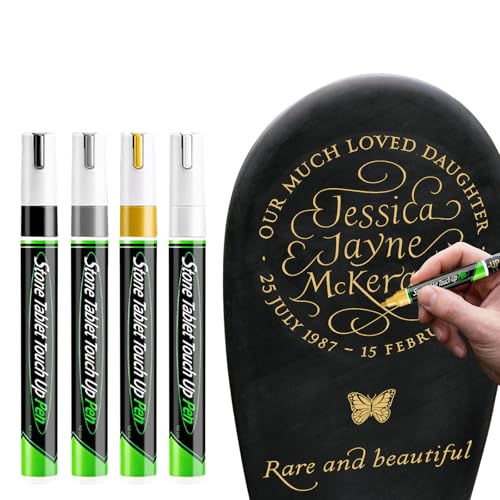 4Pcs Tombstone Marker Pen for Restoring Faded Grave Inscriptions, Waterproof Quick Dry Gravestone Paint Pen for Gravestone Lettering and Memorial Inscriptions (Golden,Black,White,Silver)