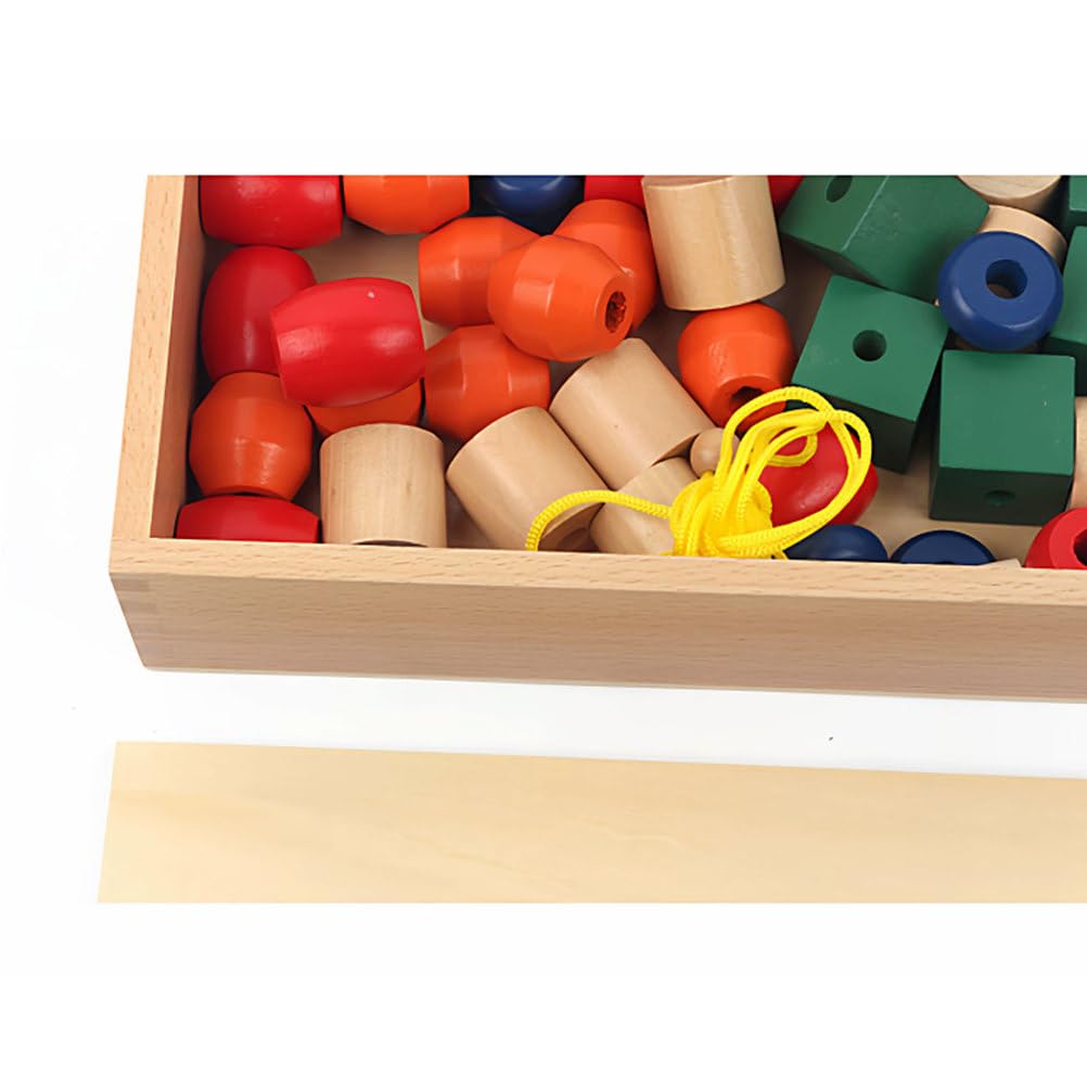 Duże koraliki do nawlekania Montessori, drewniane kolorowe kształty do nawlekania, edukacyjna zabawka dla przedszkolaków rozwijająca motorykę małą