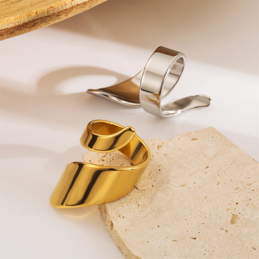 Dtja Twisted Stacking Statement Ring for Women Gold Plated Stainless Steel Fashion Spiral Open Wrap Band Finger Rings Comfort Fit Unique Birthday Holiday Jewelry Gift Size 7-8 - Image 5