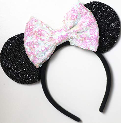 Iridescent Minnie Ears, White Mickey Ears, Wedding White Minnie Ears, Sparkly Mouse Ears, Bride Ears