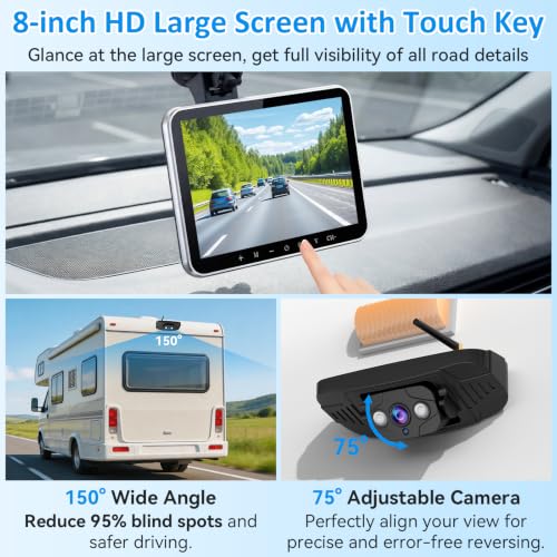 Image of Plug-Play RV Camera System Wireless for Furrion Pre-Wired: 20-Min Easy Install for Trailer Camper - 8 inch HD 1080P Large Screen See Every Obstacle at a Glance for Campsite Reversing & Drive Monitoring