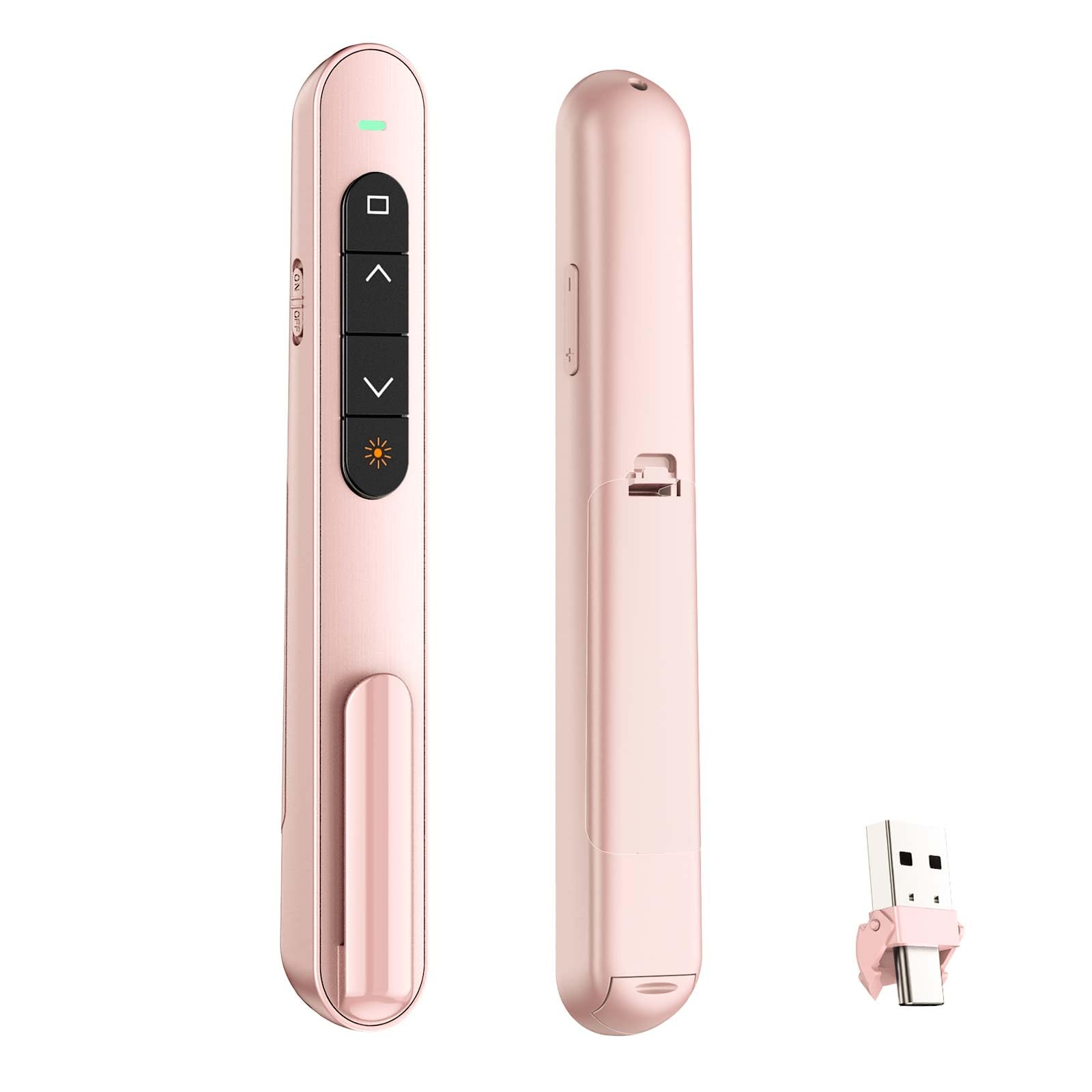QUI Presentation Clicker with Volume Control, USB Wireless Presenter Remote, PowerPoint Clicker for Mac & Windows, Google Slides, Keynote (Pink)