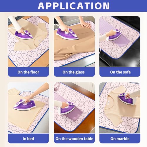 Bügelunterlage für Tisch, Bügel Unterlage, Bügelkissen Tragbares, Bügelmatte Faltbar, Reise Bügelbrett Unterlage für Desktop und Andere Oberflächen, Rosa, 45 x 70cm