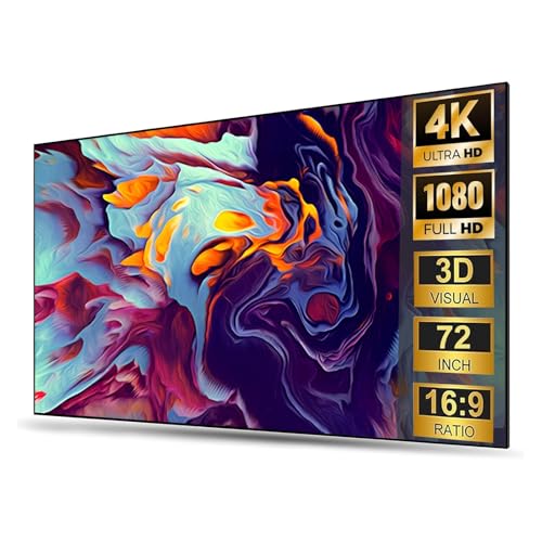 72/80/84 Inch Fixed Frame Projection Screen, 16:9 Format, 8K/4K Ultra HD Ready, Works with Long Throw, Ultra Short Throw Projectors(72in)