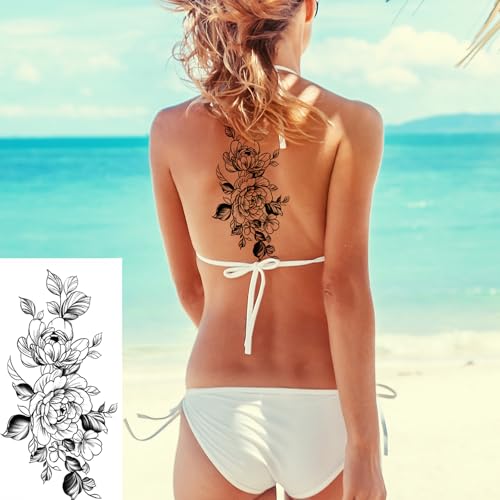 82 Sheets 3D Flowers Temporary Tattoos for Women Adult, Including 12 Sheets Large Fake Tattoos That Look Real and Last Long, Waterproof Rose Moon Butterfly Tiger Snake and Flowers Tattoos