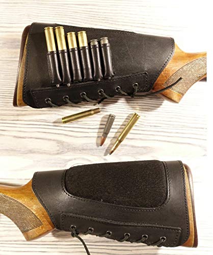 vsdfvsdfv Real Leather Rifle Ammo Cartridge Buttstock Holder Cover Cheek Rest Padded (Black Right)